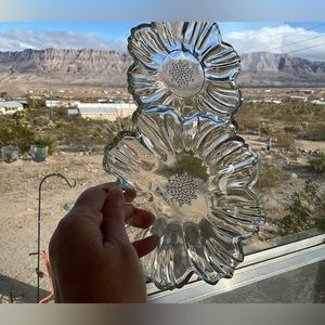 Vtg Sunflower Clear Press Glass Hazel Atlas Tidbit Nuts Candy Trinket Tray 10”